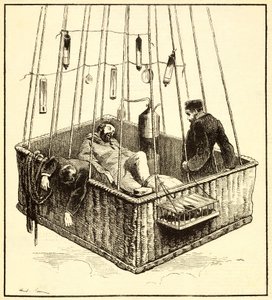 Joseph Crocé-Spinelli, Henri Sivel, and Gaston Tissandier in the basket of the balloon, Zénith, after losing consciousness due to lack of oxygen after reaching an altitude of nearly 28,000 ft., near P by French School